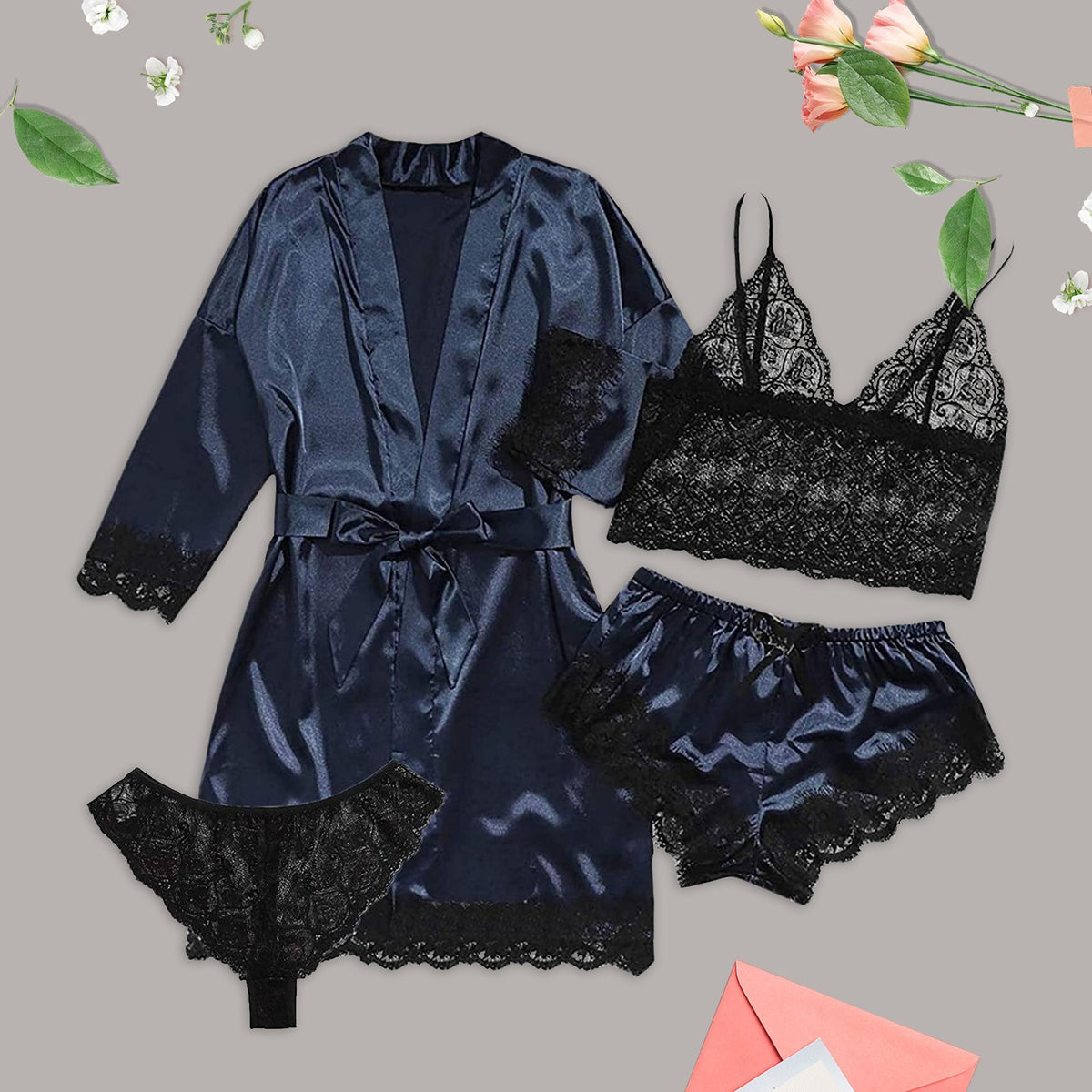 Satin Robe 4-Piece Set