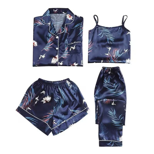 Printed Satin Pyjama Multi-Piece Set