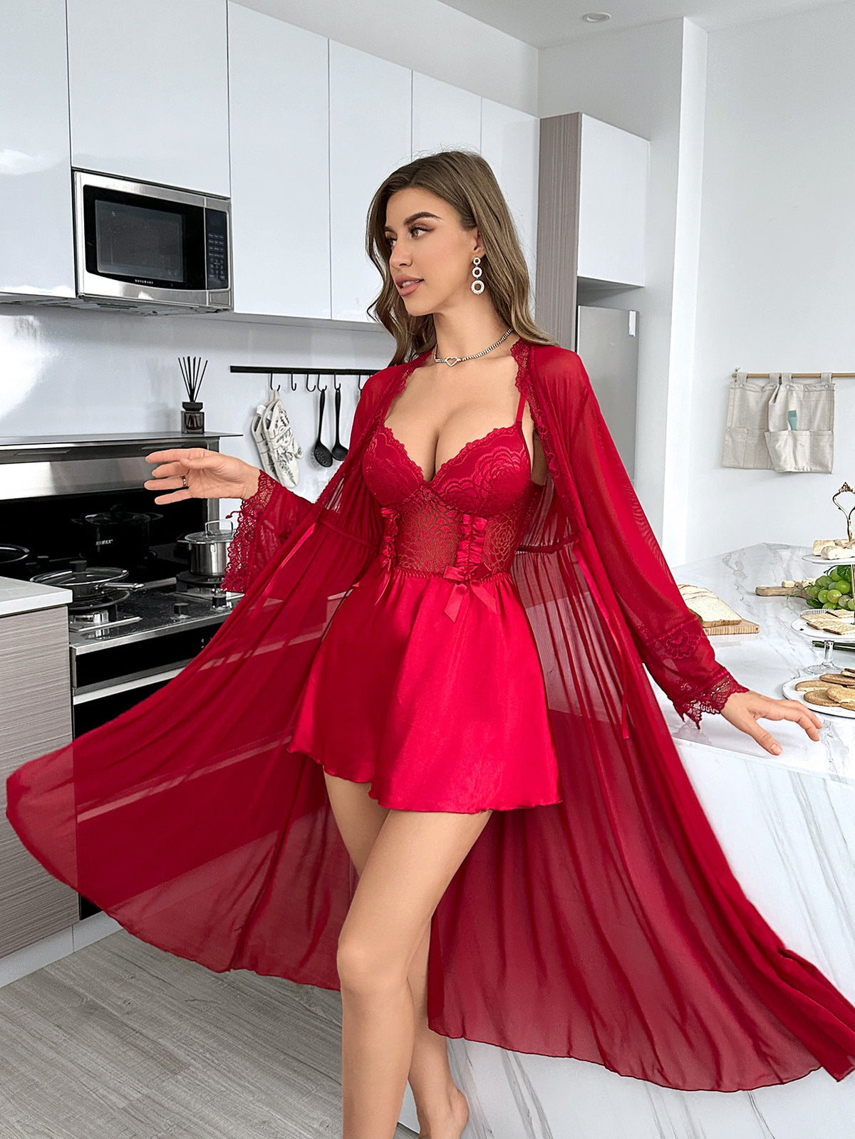 Sheer Long Robe Set