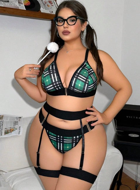 Plaid Garter Lingerie Set