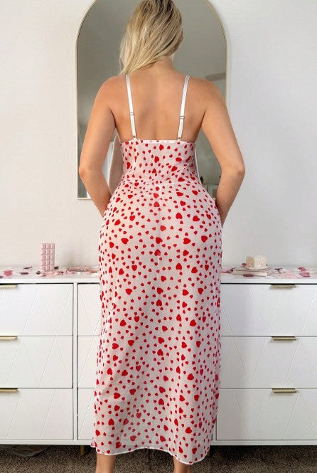 Heart Print Long Nightdress