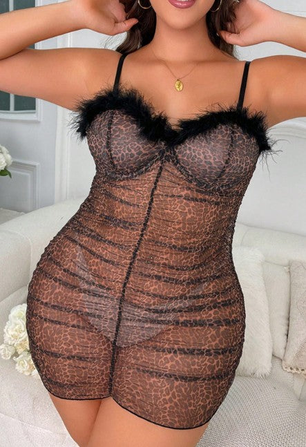 Ruched Mesh Mini Dress