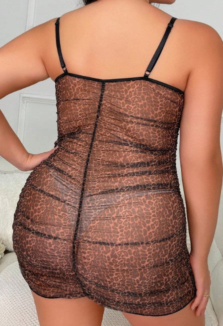 Ruched Mesh Mini Dress